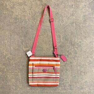Coach Crossbody Bag Womens Medium Multicolor Stripe Nylon Pink Strap F31962